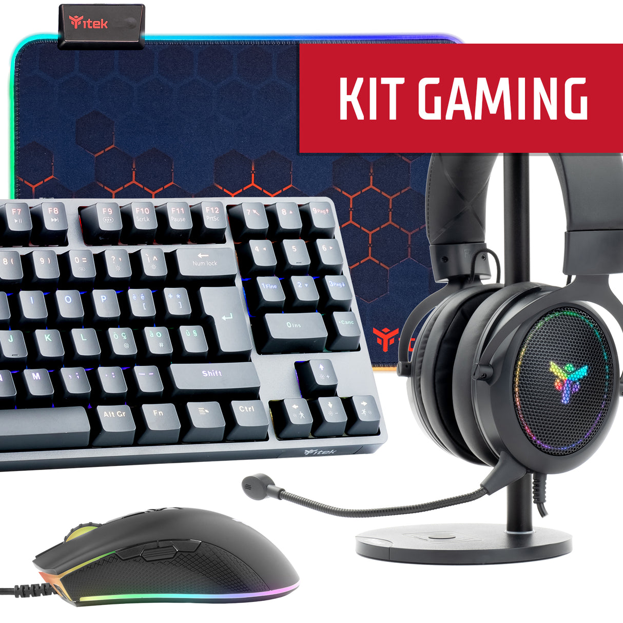 Kit Gaming - Tastiera X50 + Mouse G61+ Mouse Pad L RGB E1 + Cuffie H500