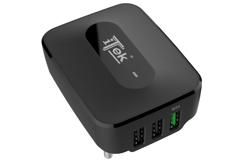 Caricabatteria da muro da 25W- 7.8A(2x2.4A- 1x3A) con 3 porte: 2xUSB Smart- 1xQC3.0- Smart IC
