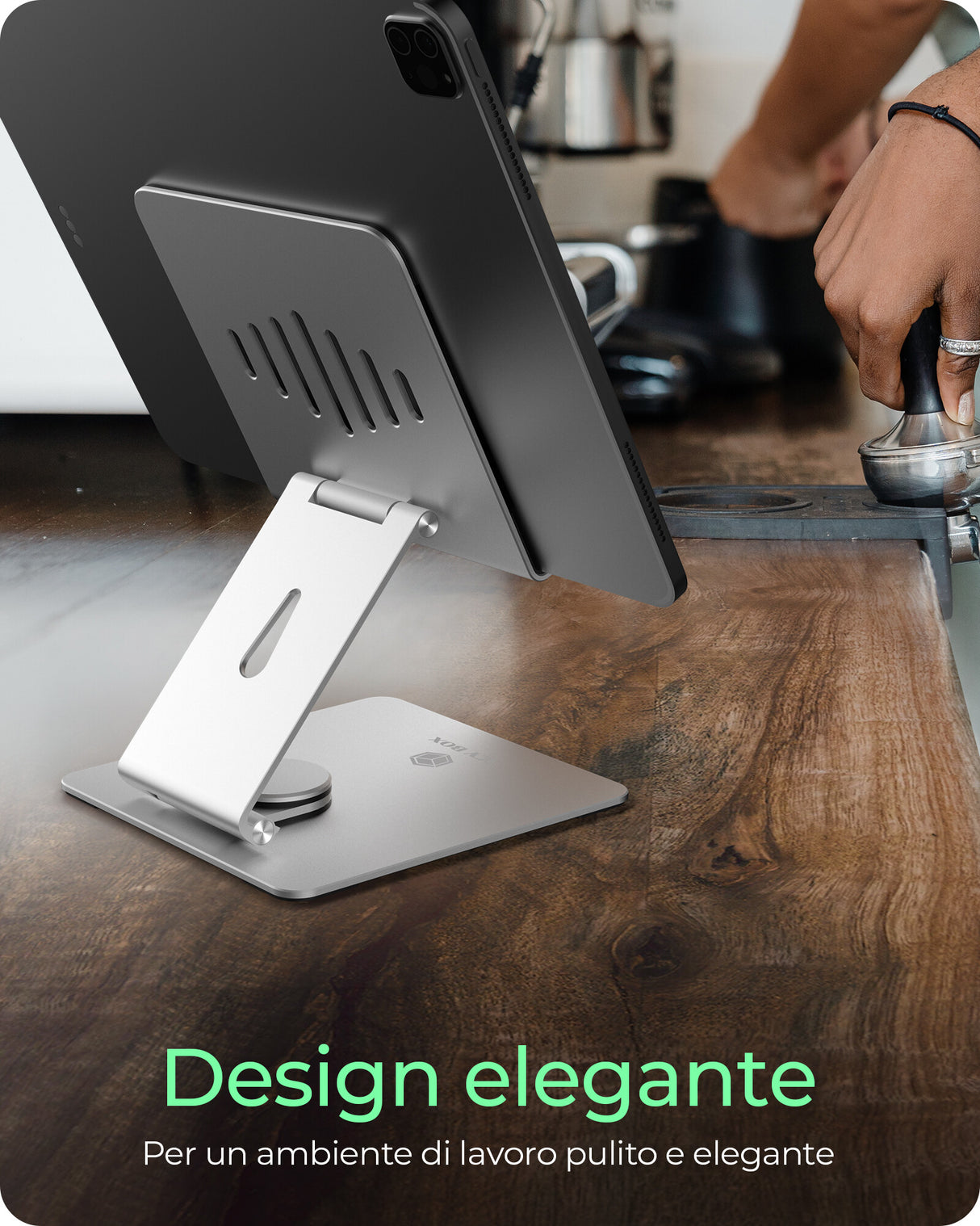 ICY BOX Supporto per tablet fino a 12.9"- girevole e regolabile- alluminio