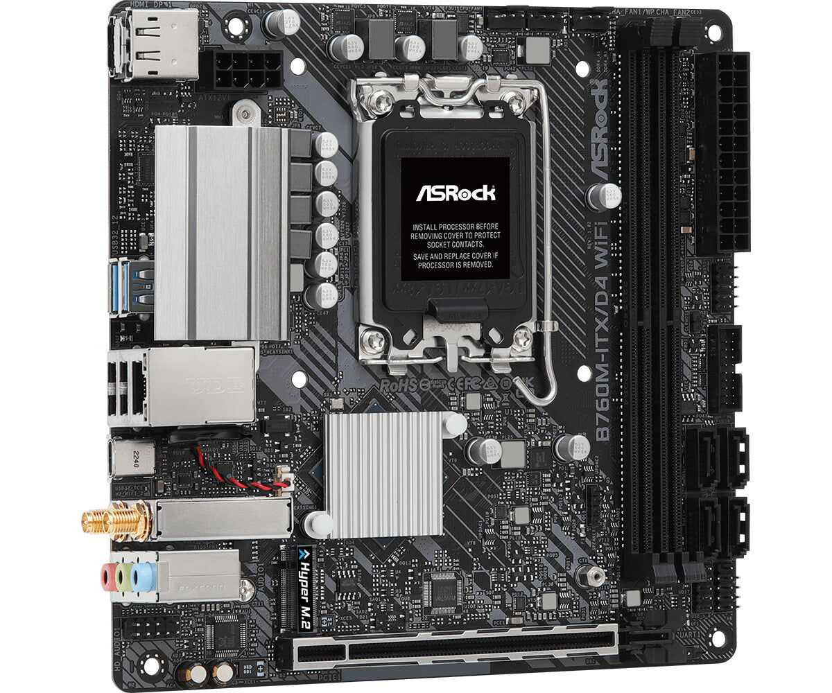 MB Asrock 1700 Intel B760M ITX D4 WIFI- 2xDDR4- 4SATA3- 1xHyper M.2 HDMI DP mini ITX