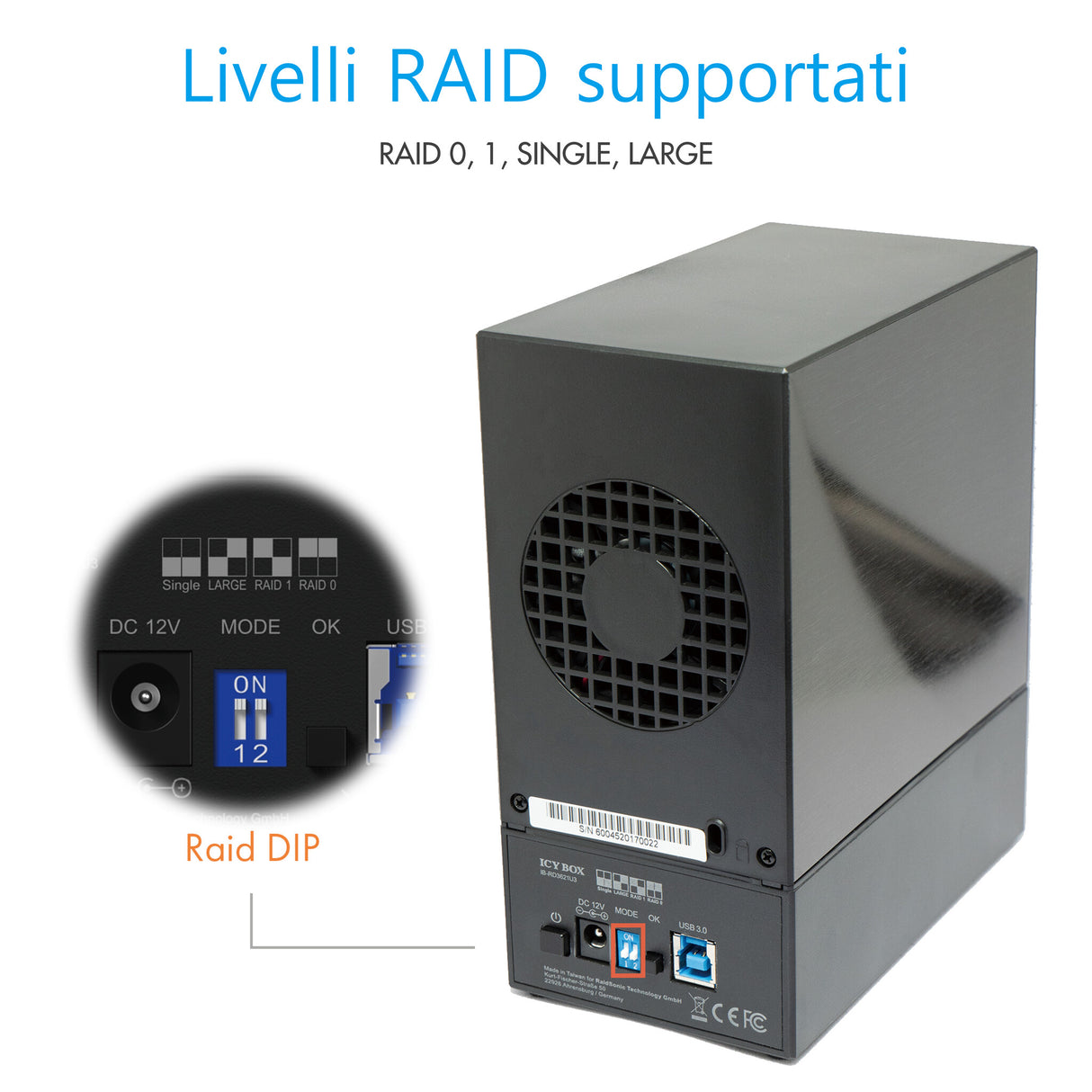 ICY BOX Case External RAID 0/1 Large/Single for 2 HDD3.5"