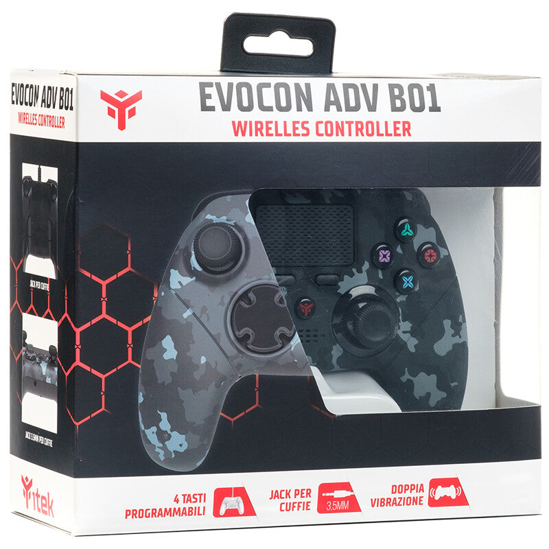 Controller EVOCON ADV B01 - Bluetooth- PC- PS4- DualShock- Tasti Progr- TouchPad Axis6- Camo