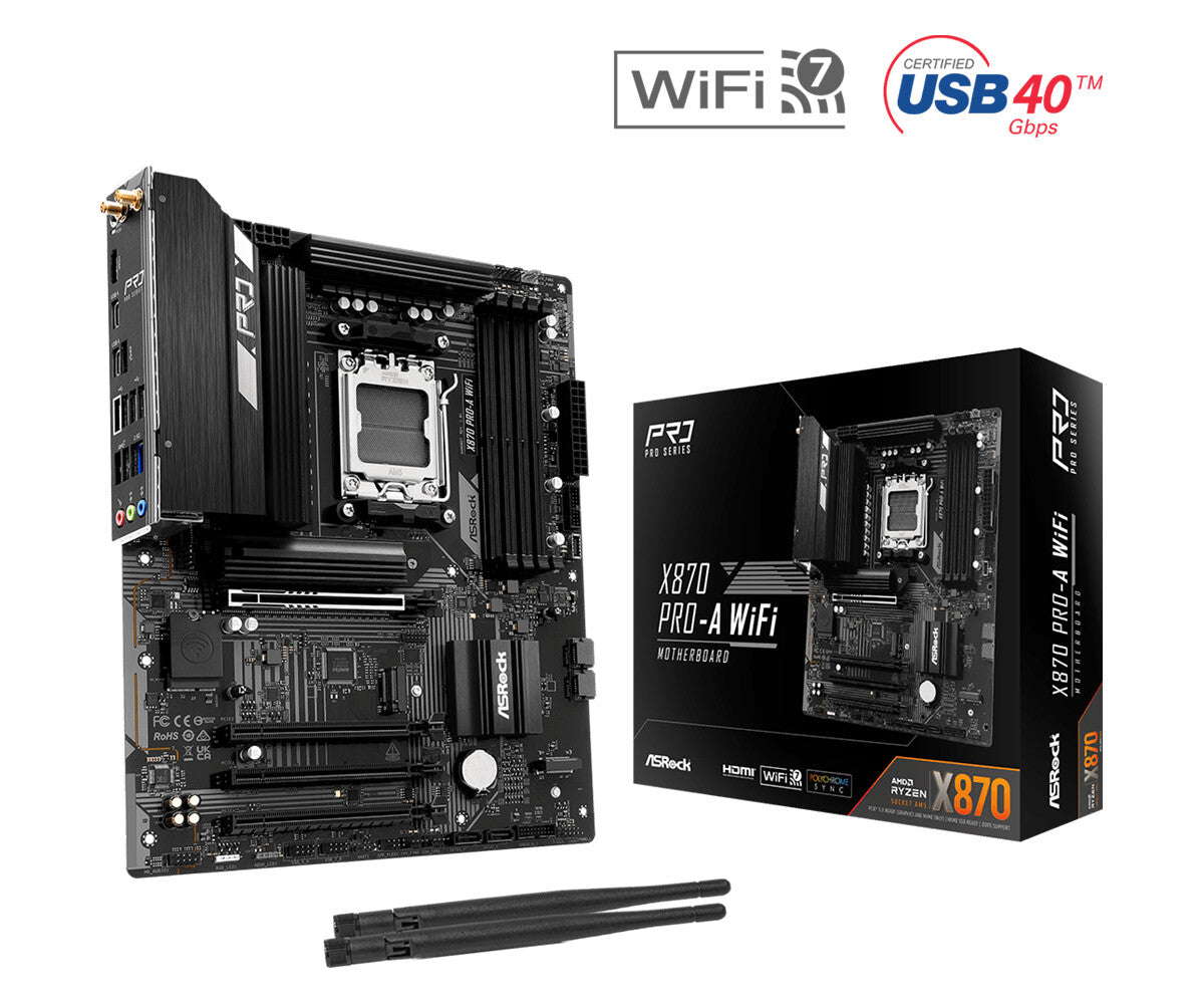 MB Asrock AM5 X870 PRO-A WIFI- 4*DDR5 4*SATA3- 3*M.2- HDMI- Type-C- WiFi 7 + BT5- ATX
