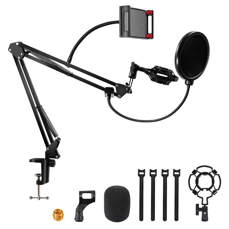 Adjustable table stand for Microphone and Smartphone with Pop Filter - Spider - Clips