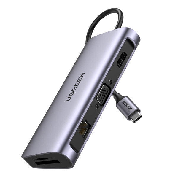 UGREEN HUB USB Type-C- 10 in 1- HDMI- VGA- Ethern.- SD/TF- PD 100W- 3xUSB3- AUX3.5 (Gray)