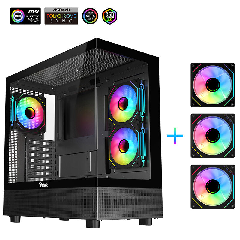 Case SHOWBUI 42B - Gaming Tower- ATX- 3x12cm ARGB fan- 2xUSB3- Type-C- Side & Front Panel Temp Glass