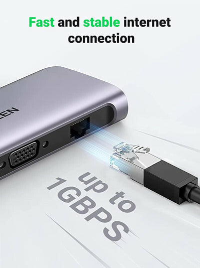 UGREEN HUB USB Type-C- 10 in 1- HDMI- VGA- Ethern.- SD/TF- PD 100W- 3xUSB3- AUX3.5 (Gray)