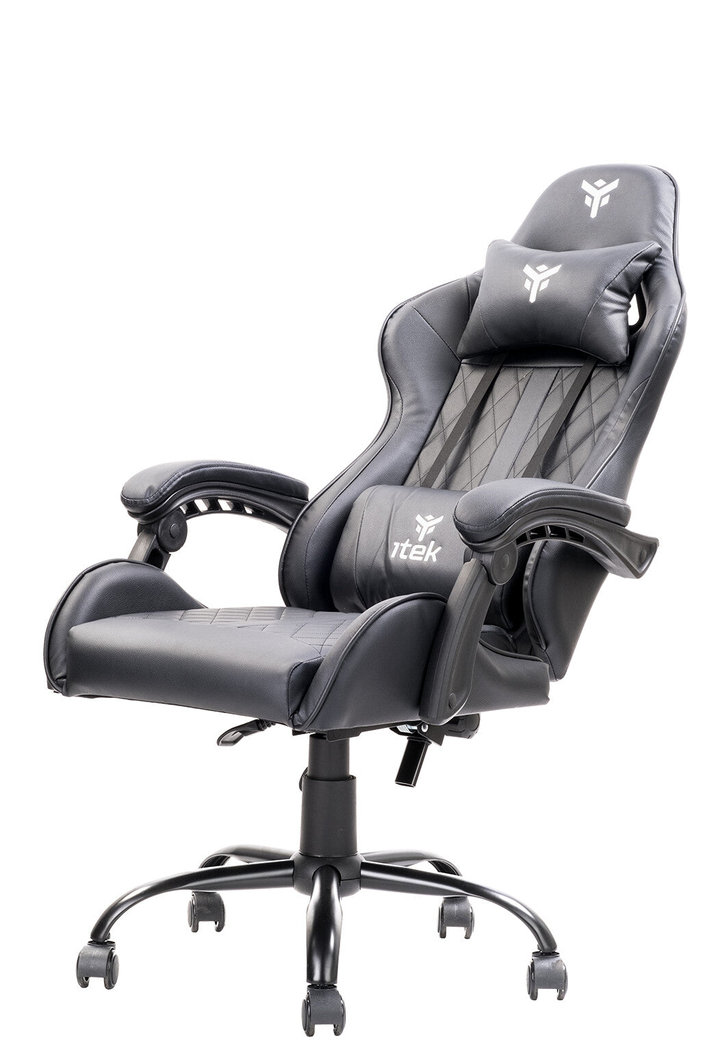itek Gaming Chair RHOMBUS PF10 - PVC - Double Cushion - Reclining Backrest - Black Black