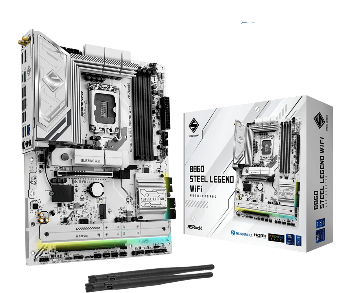 MB Asrock 1851 Intel B860 STEEL LEGEND WIFI- 4*DDR5 4*SATA3- 4*M.2- HDMI- DP- WiFi 6E + BT- ATX