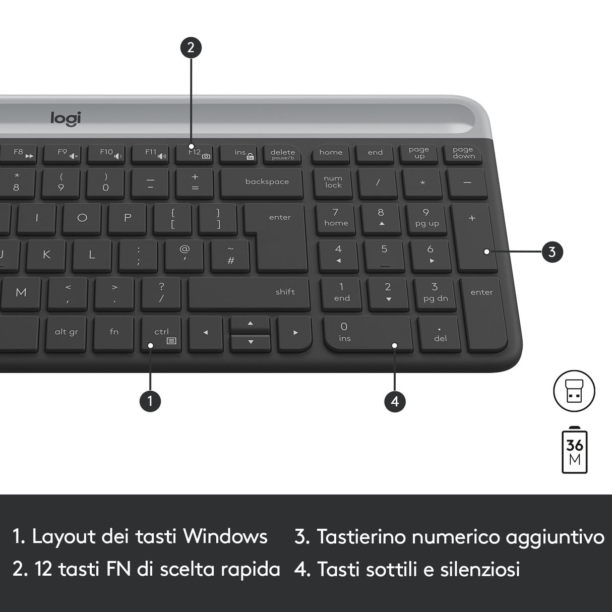 Tastiera + Mouse LOGITECH RETAIL - MK470- Wireless- Slim- Nera