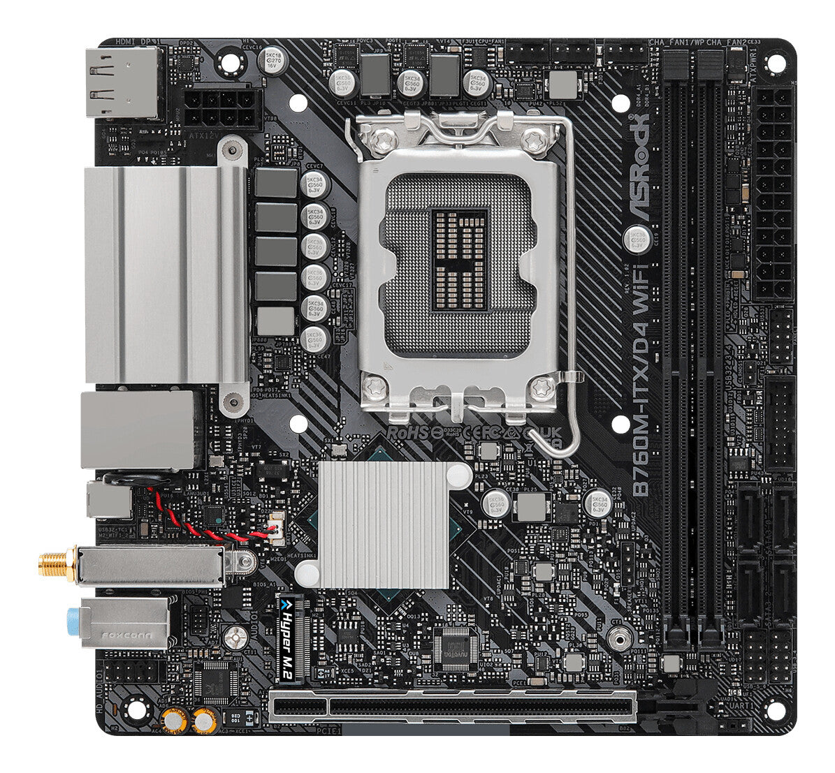 MB Asrock 1700 Intel B760M ITX D4 WIFI- 2xDDR4- 4SATA3- 1xHyper M.2 HDMI DP mini ITX