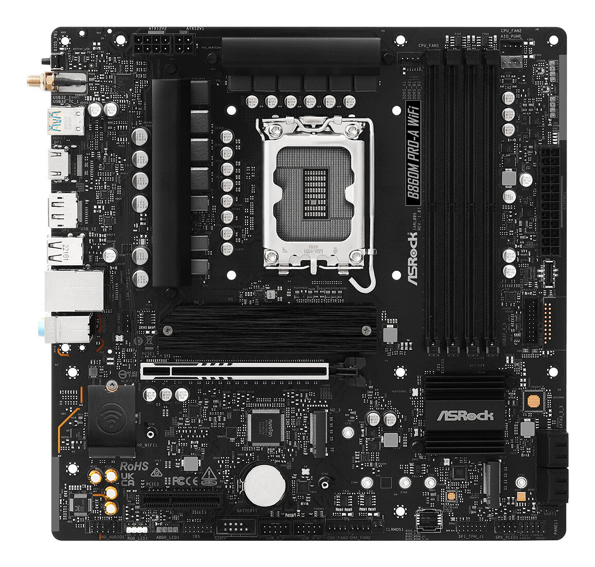 MB Asrock 1851 Intel B860M PRO-A WIFI- 4*DDR5 4*SATA3- 3*M.2- HDMI- DP- WiFi 6E + BT- mATX
