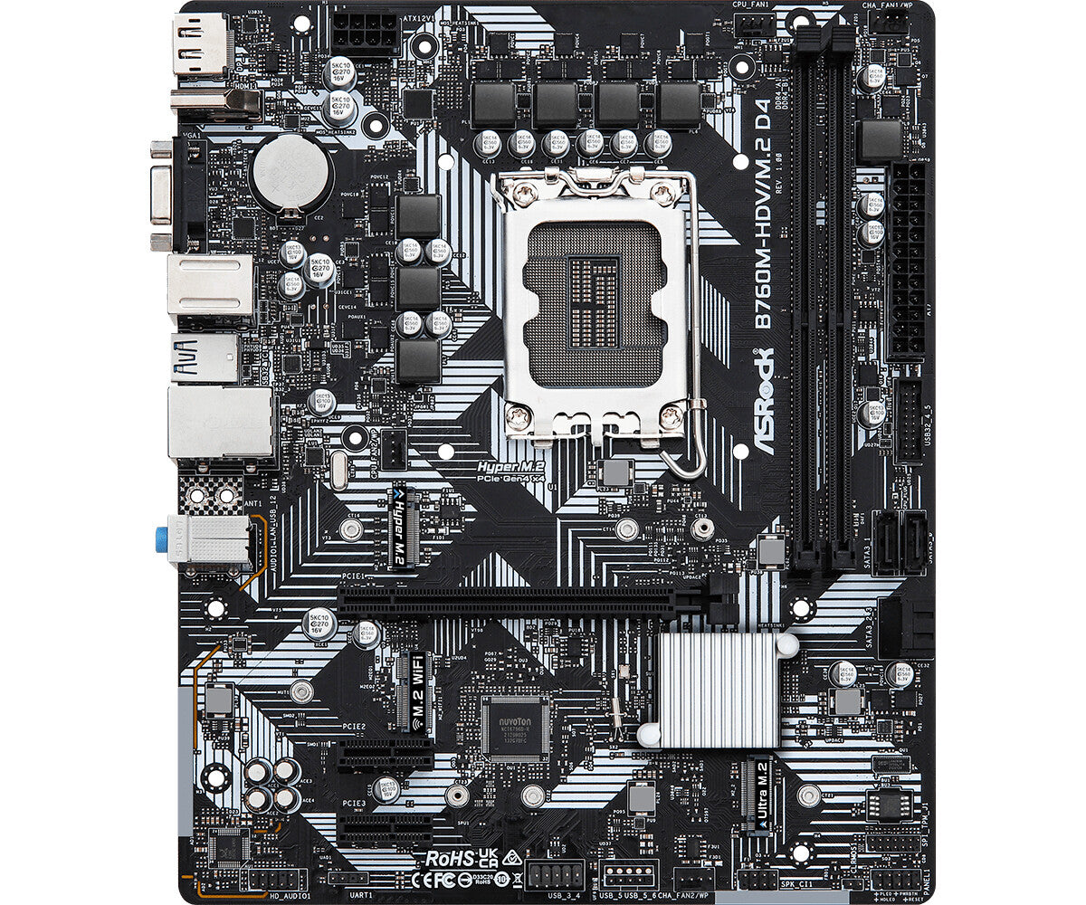 MB Asrock 1700 Intel B760M HDV/M.2 D4- 2xDDR4- 4SATA3- 1xHyper M.2 1xUltra M.2- HDMI DP D-sub mATX