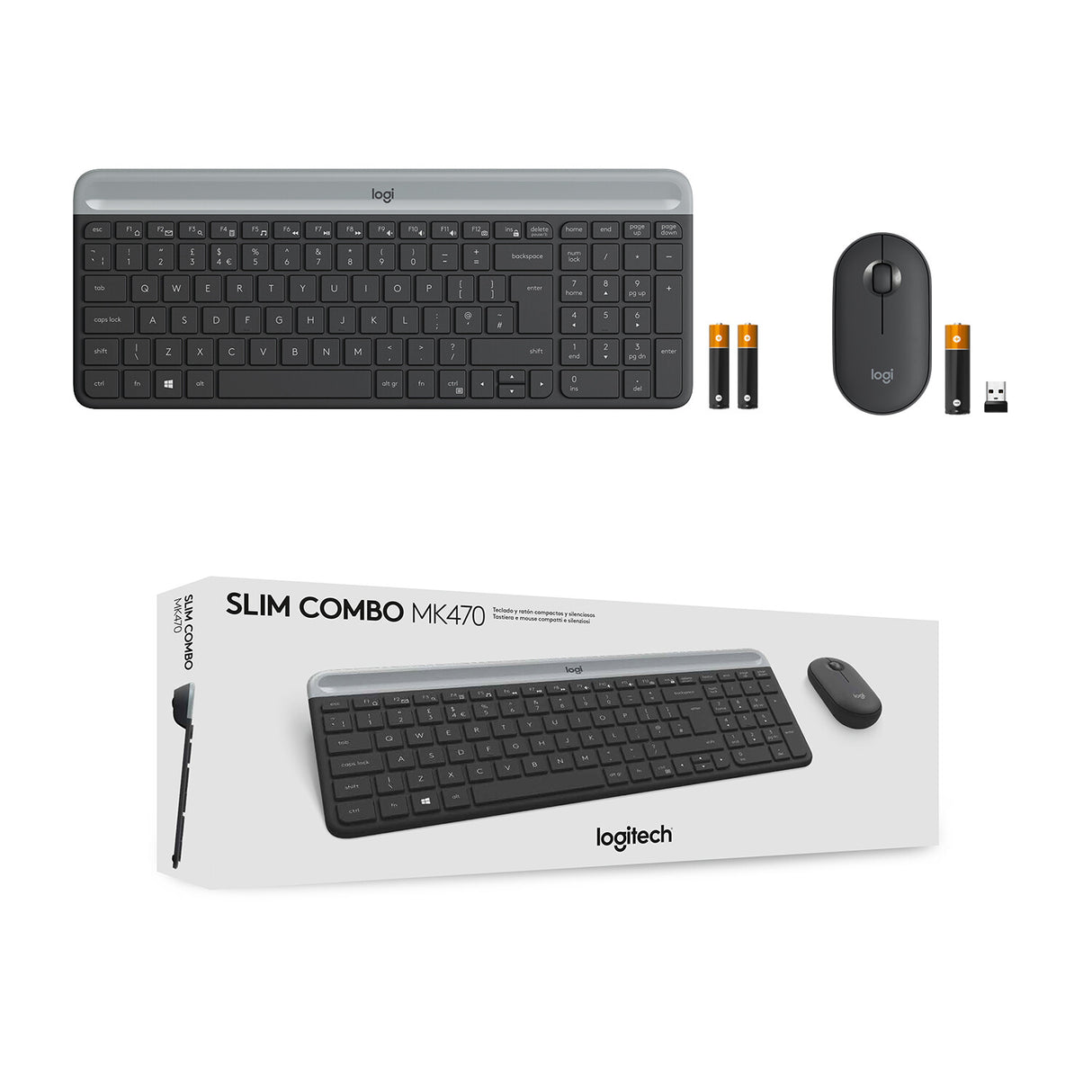 Tastiera + Mouse LOGITECH RETAIL - MK470- Wireless- Slim- Nera