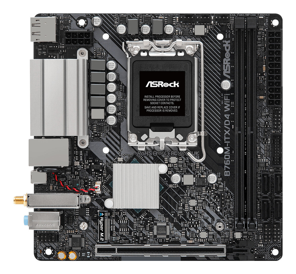 MB Asrock 1700 Intel B760M ITX D4 WIFI- 2xDDR4- 4SATA3- 1xHyper M.2 HDMI DP mini ITX