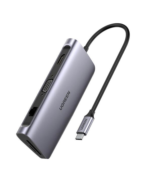 UGREEN HUB USB Type-C- 9 in 1- HDMI- VGA- Ethern.- SD/TF- PD 100W- 2xUSB3- (Gray)