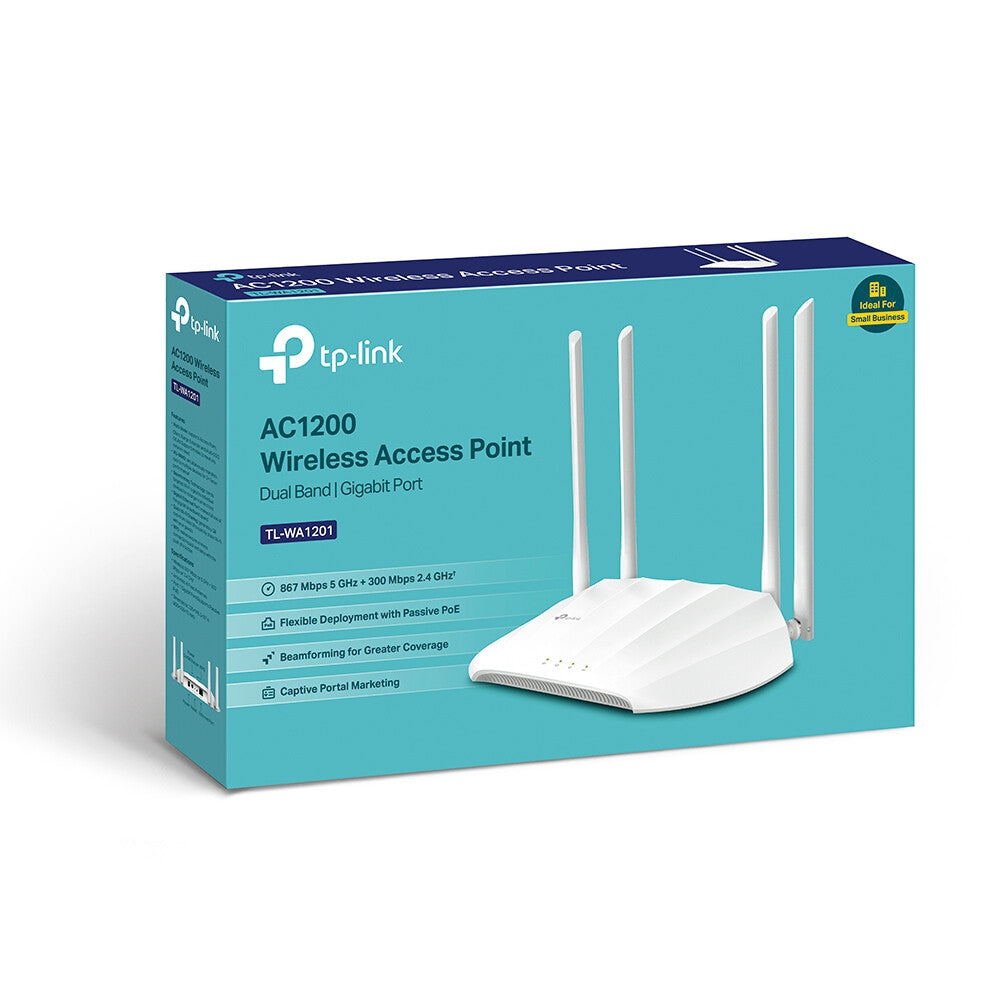 TP-LINK Access Point Wi-Fi AC1200- 300 Mbps 2.4GHz + 867 Mbps 5GHz- 4× Fix Antennas- 1× Gigabit Port- Passive PoE