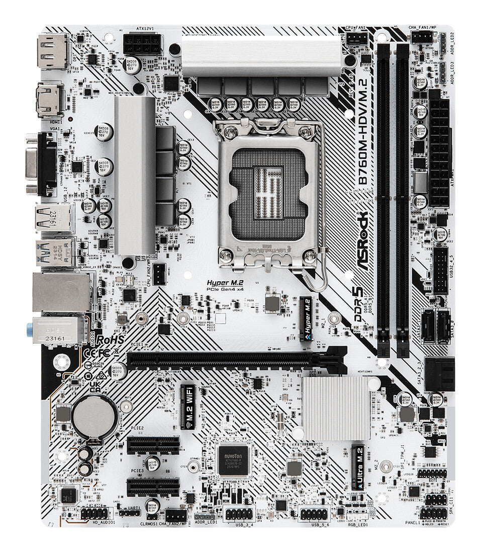 MB Asrock 1700 Intel B760M HDV/M.2- 2xDDR5- 4SATA3- M.2 Gen4 e Gen3- HDMI- DP- D-sub- mATX