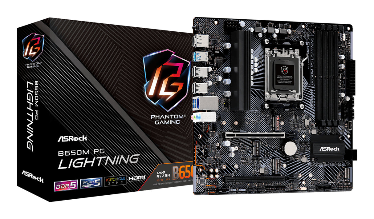 MB Asrock AM5 B650M PG LIGHTNING- 4*DDR5 4*SATA3- 3*M.2- HDMI- DP- mATX