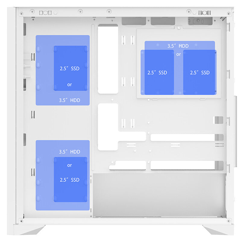 Case WOODY - Gaming Tower- ATX- 3x14cm White fan- 2xUSB3- Type-C- Wood Front- Temp Glass Side Panel- White Edtion
