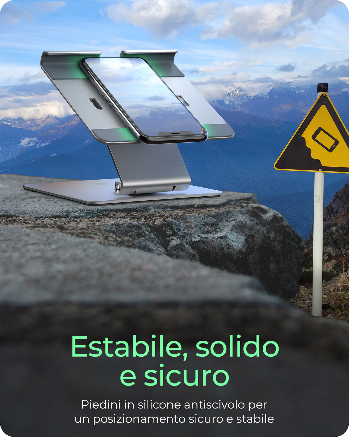 ICY BOX Supporto per tablet fino a 12.9"- girevole e regolabile- alluminio