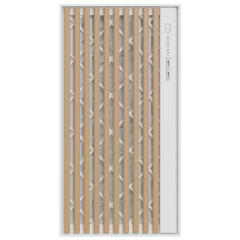 Case WOODY - Gaming Tower- ATX- 3x14cm White fan- 2xUSB3- Type-C- Wood Front- Temp Glass Side Panel- White Edtion