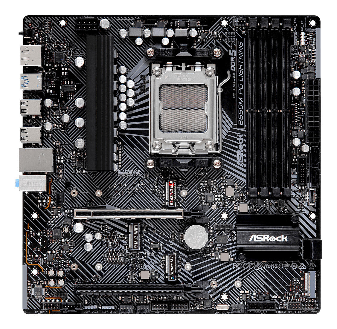 MB Asrock AM5 B650M PG LIGHTNING- 4*DDR5 4*SATA3- 3*M.2- HDMI- DP- mATX