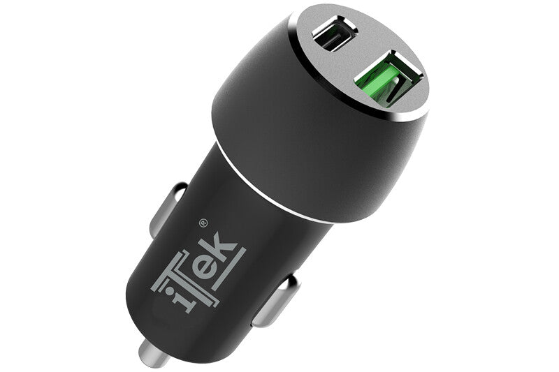 42W- 6A(2x3A) 2 Port Car Charger: PD+QC3.0- Smart IC