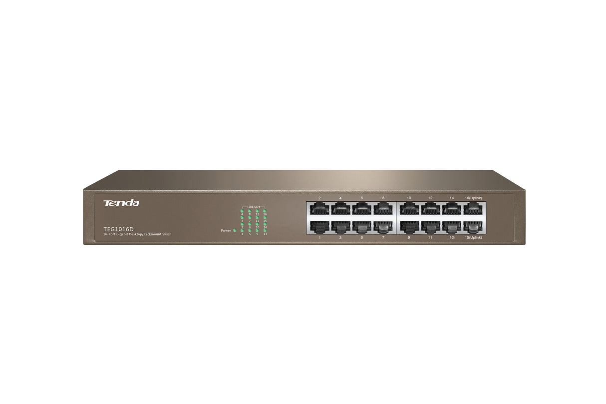 Tenda SWITCH BUSINESS TEG1016D - IEEE 802.3uxab- 16x Self Adjust RJ45 Gigabit- Capacità 32Gbps- Protez fulm 6KV su ogni porta