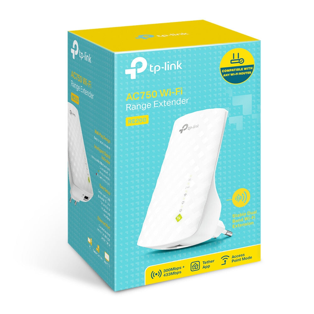 TP-LINK Extender Wi-Fi - AC750 Wi-Fi- Wall Plugged- 433Mbps at 5GHz + 300Mbps 802.11ac/a/b- 2 ANTENNE INTERNE