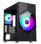 Case VORTEX - Gaming Mini Tower- mATX- 20cm & 12cm ARGB fan- 2xUSB3- Side Panel Temp Glass