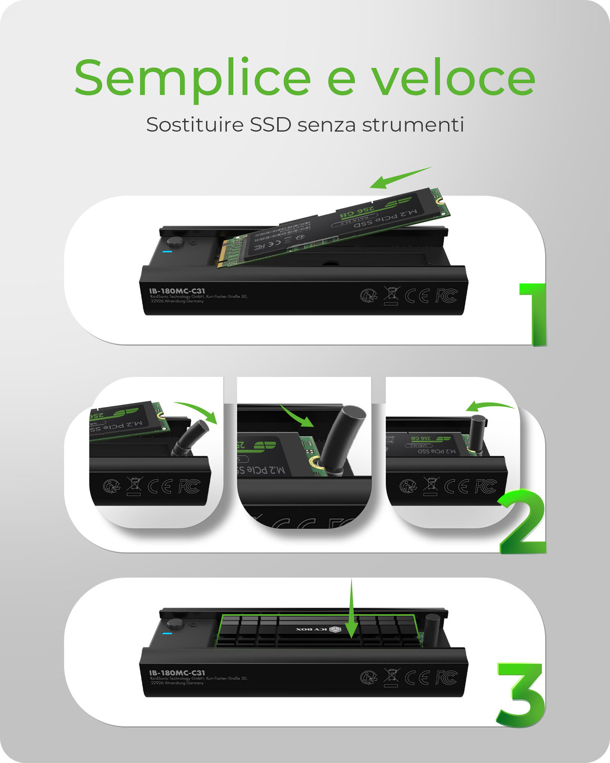 ICY BOX Docking Station for M.2 NVMe &amp; SATA SSD - Type-C Gen2 - 10 Gbps