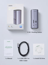UGREEN Docking Station Triple Display- 12-in-1- 8K 2xHDMI &amp; DP- USB-C 10G- RJ45- PD 100W- 3xUSBA- CR- Audio