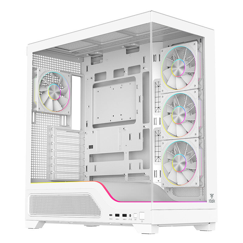 Case SHOWBUI WAVE 82W - Gaming Tower- ATX- 4x12cm ARGB fan- 2xUSB3- Type-C- Temp Glass Side & Front Panel- White Ed.