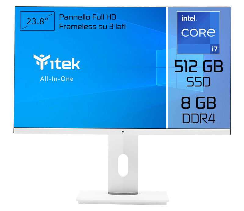 ITEK AIO 23.8" FHD- i7-11700- 8DDR4- 512SSD NVME- NO OS- HAS- Cam- Mic- WiFi- BT- Speaker- Mouse and Key