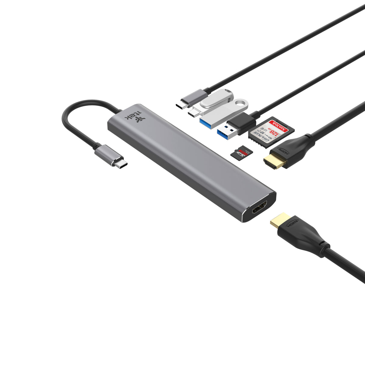 ITEK HUB 7 in 1- 2HDMI + 2USBA + SD/TF + 2USB-C