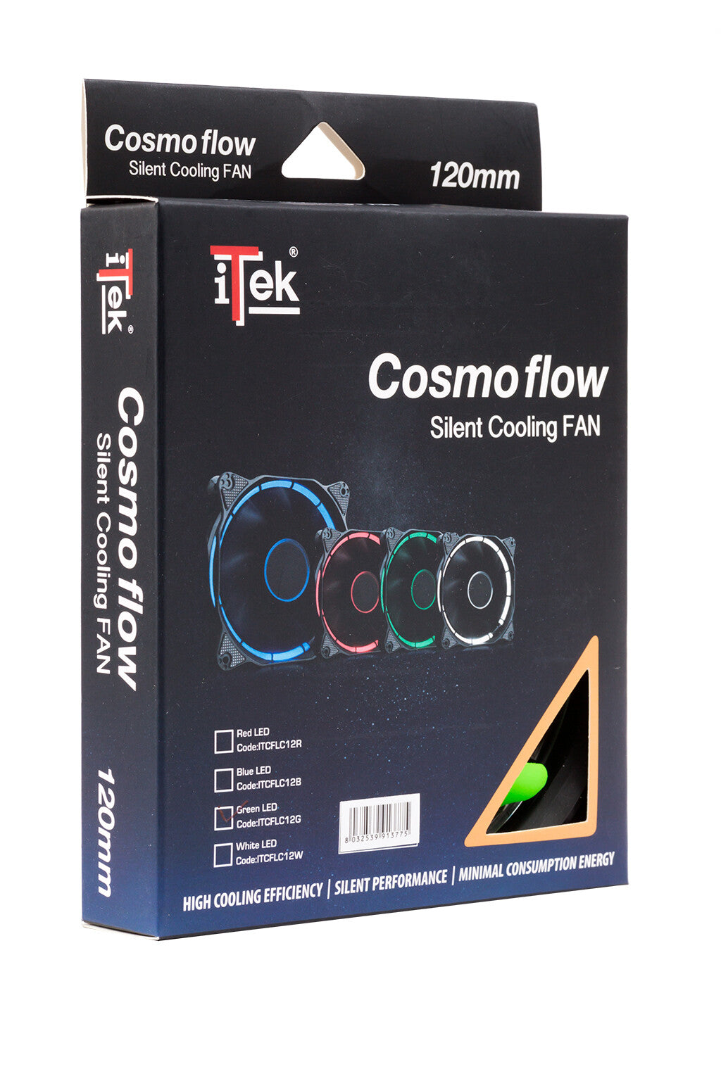 Cosmo Flow case fan - 12cm - Circular Green LED - 3+4pin - silent