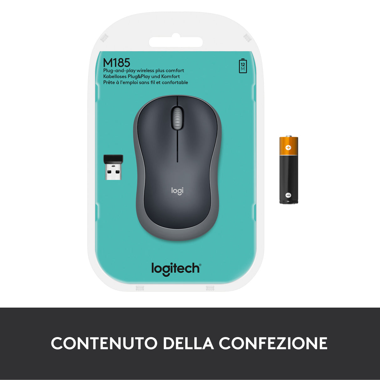 LOGITECH RETAIL Mouse - M185- Wireless- Optical- Grey