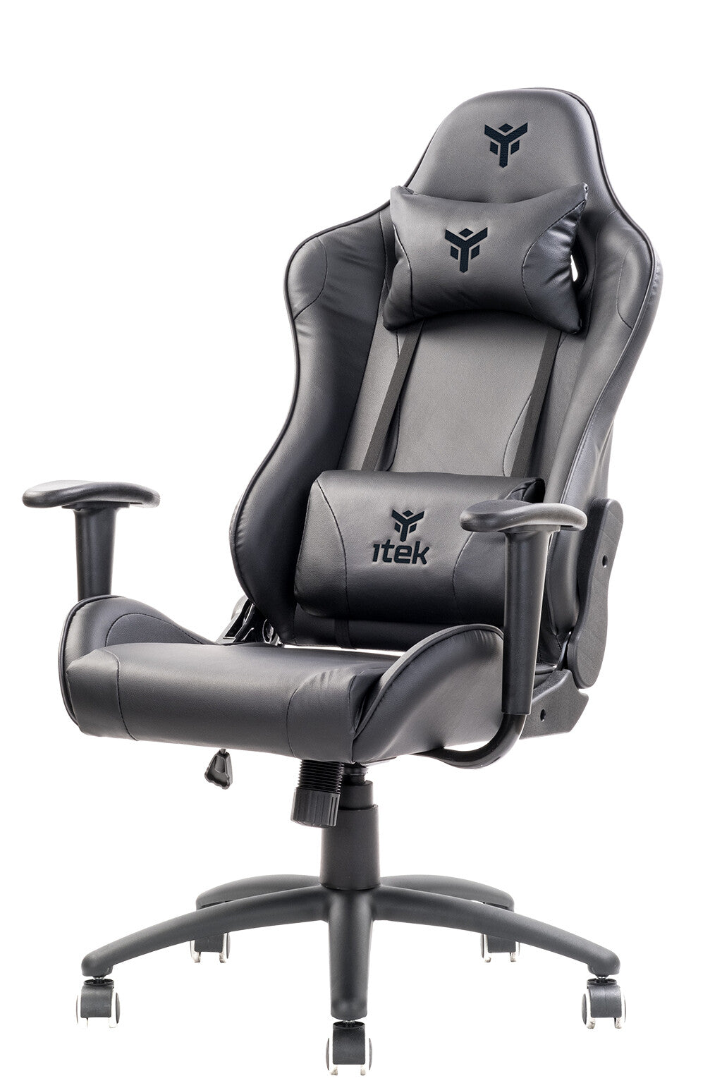 itek Gaming Chair PLAYCOM PM20 - PVC - Double Cushion - Reclining Backrest - Black Black