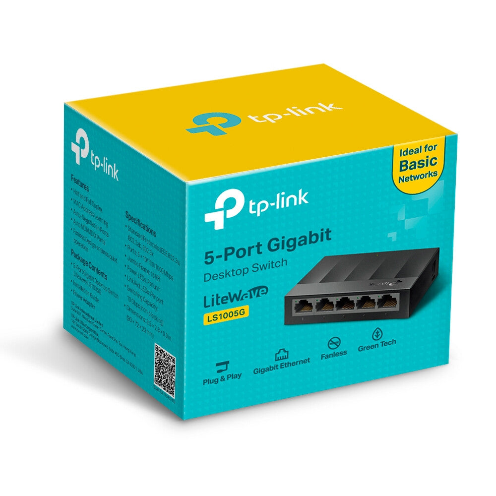 TP-LINK Switch Gigabit LiteWave 5-Port- 5 Gigabit RJ45 Ports- Desktop Plastic Case