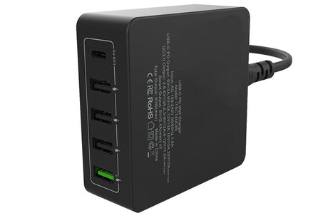 Caricabatteria da tavolo da 60W- 13.2A(2x3A- 3x2.4A) con 5 porte: 1xUSB-C PD- 3xUSB  Smart- 1xQC3.0- Smart IC