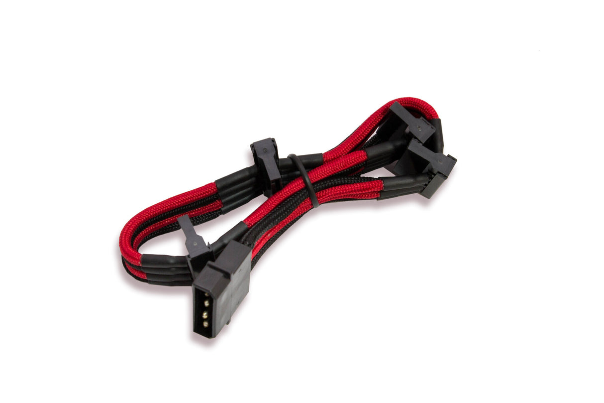 IDE 4Pin to 4xSATA Sleeved Extension Cable - 300mm - Black Red