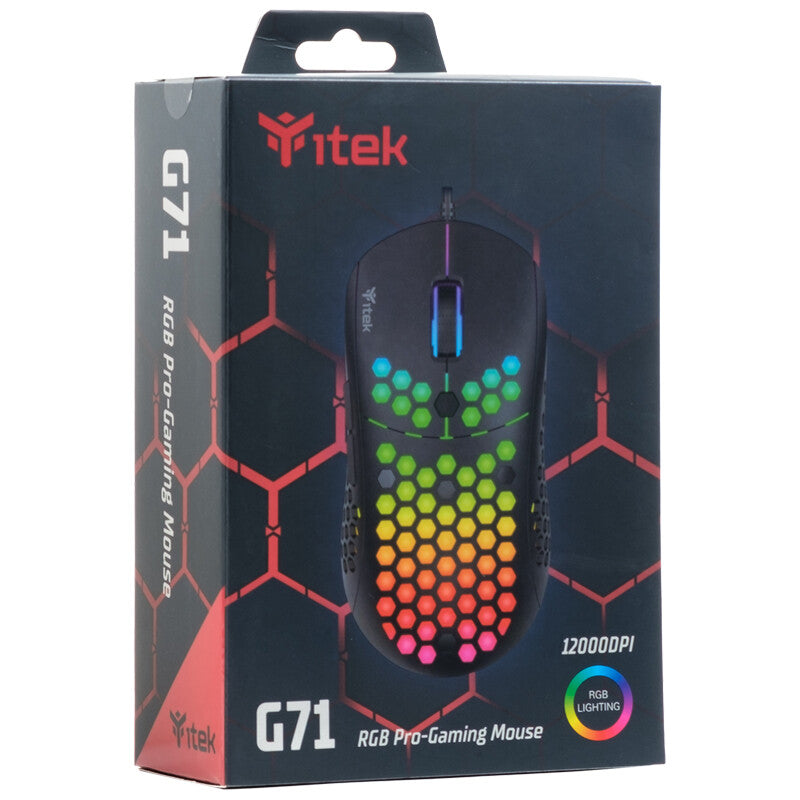 Mouse Gaming itek G71 - 12000DPI- RGB- Software- Sensore P3327- ultra leggero- nido d'ape