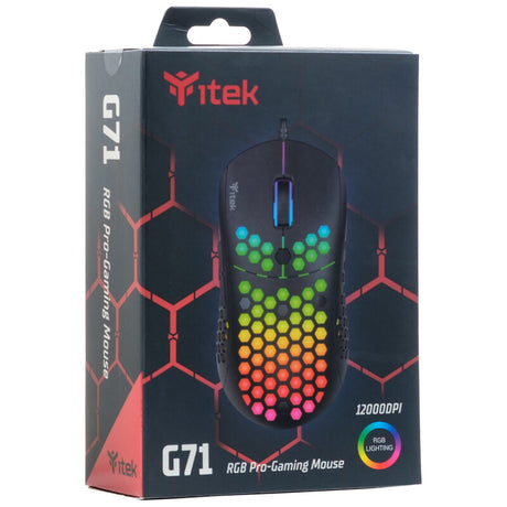 Itek G71 Gaming Mouse - 12000DPI - RGB - Software - P3327 Sensor - ultra light - honeycomb