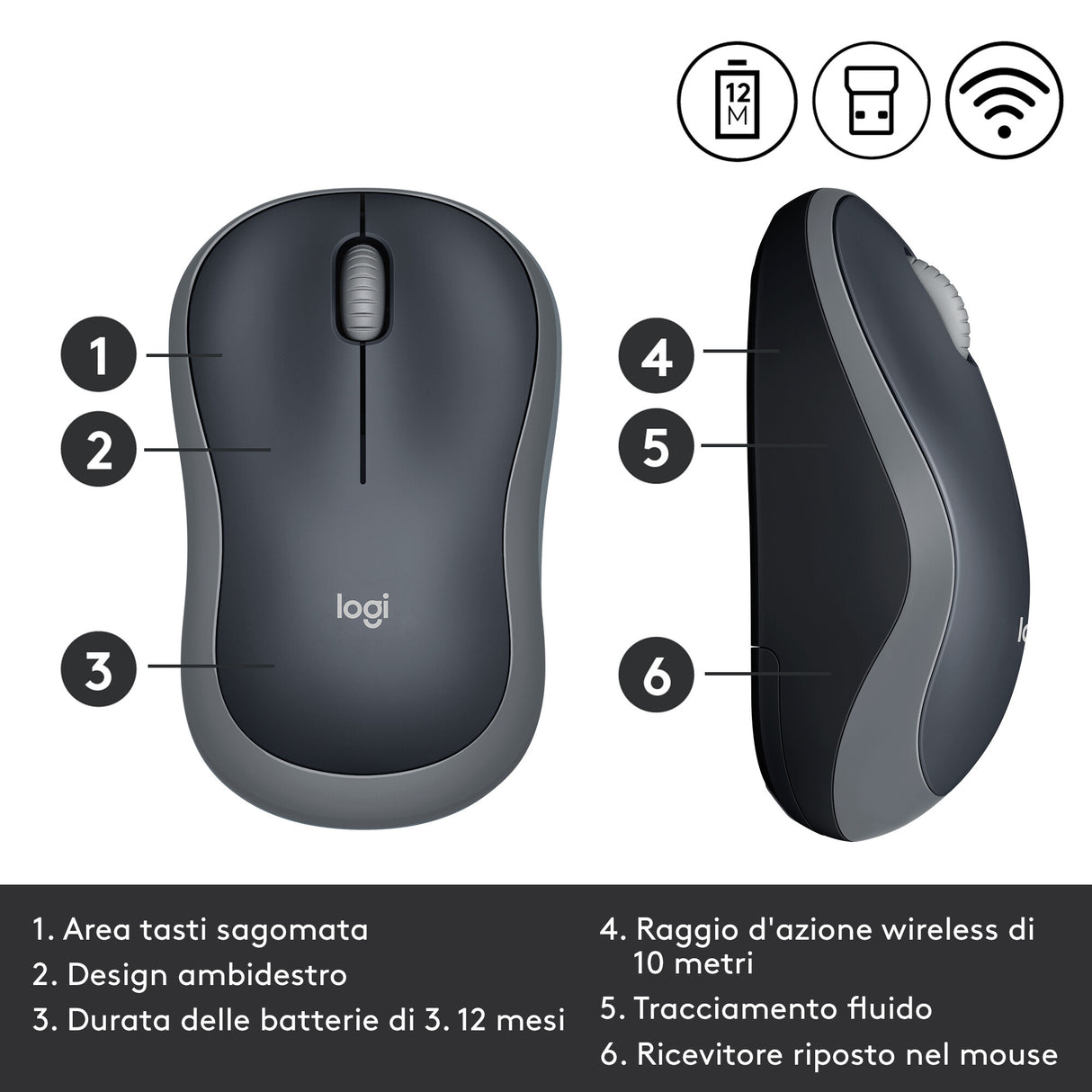 LOGITECH RETAIL Mouse - M185- Wireless- Optical- Grey