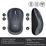 LOGITECH RETAIL Mouse - M185- Wireless- Optical- Grey