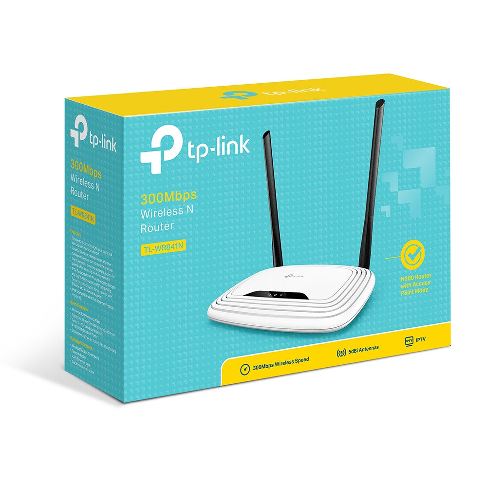 TP-LINK Router Wi-Fi N300- 2T2R- 300Mbps- 5 porte 10/100M-  2 antenne fisse 5dBi- Wirelesse / Power On/Off- WPS