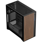 Case WOODY - Gaming Tower- ATX- 3x14cm Black fan- 2xUSB3- Type-C-  Wood Front- Temp Glass Side Panel