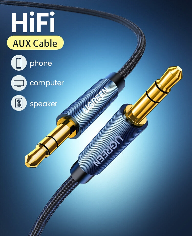 UGREEN Audio Cable 3.5mm Male to 3.5mm Male - Gold Plated with Metal Case 3m (Blue)