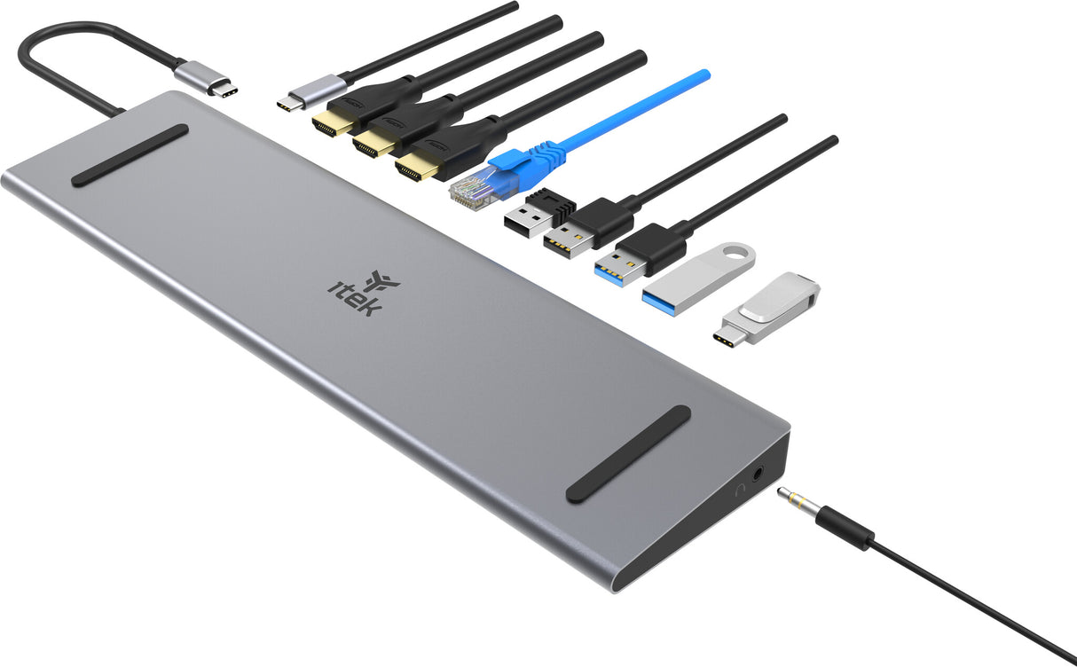 ITEK Docking Station USB-C 11 in 1- 3HDMI + 2USB3 + 2USB2 + 2USB-C + RJ45 + 3.5MM